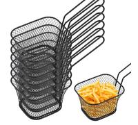12 unidades de cestas para patatas fritas: cesta pequeña de acero inoxidable para patatas fritas, cesta para patatas fritas, aros de cebolla, nuggets de pollo - Negro