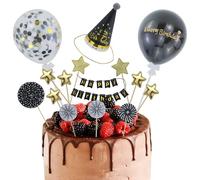 12 unidades de decoración para tartas, color negro y dorado, decoración para tartas de cumpleaños, decoración de tartas, decoración de cumpleaños, decoración de tartas, color negro, abanico de papel