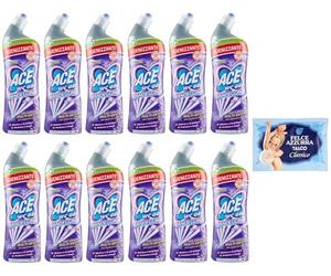 12 unidades de gel de inodoro Ace con Candeggina Lavanda, limpiador de inodoro con lejía, aroma a lavanda, 700 ml + 1 paquete de polvo de talco FELCE AZZURRA 100 g