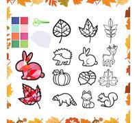 12 unidades de otoño juego de manualidades para niños, decoración de otoño, plantillas de manualidades, reutilizables, pegatinas para ventanas, hojas de arce, ardilla, erizo, zorro, conejo, 12