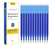 [12 unidades] - Recambio borrable LVZONGXIN compatible con Pilot FriXion Ball & Clicker & Eberhard Faber animal erase it, punta de 0,7 mm, minas de recarga con tinta borrable (azul, 12)
