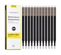 [12 unidades] - Recambio borrable LVZONGXIN compatible con Pilot FriXion Ball & Clicker y Eberhard Faber, bolígrafo borrable, punta de 0,7 mm, (negro, 12)