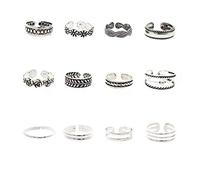 12 unids/Set Clásico Vintage Tallado Anillos Punta Ajustable Set