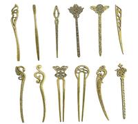 12 Unids/set Palillos Para El Cabello Chinos, 12 Estilos Palillos Para El Cabello Decorativos De Bronce Vintage Para Mujeres Horquillas Clásicas Y Vintage Para Bodas, Fiestas, Festivales, Ceremonia