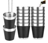 12 vasos de chupito para colgar, 30 ml, vasos de chupito con cadena, vasos de chupito de acero inoxidable para bodas, fiestas de cumpleaños, despedidas de soltera, reutilizables, negras, pequeñas