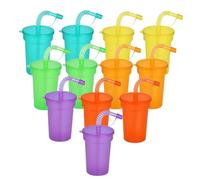 12 vasos de fiesta con tapa y pajitas, 380 ml, vasos de plástico reutilizables, para café helado, batidos
