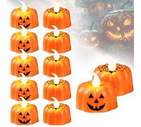 12 velas de calabaza sin llama, luces de Halloween, calabaza, velas LED de calabaza de Halloween, velas de té, velas blancas cálidas, parpadeo eléctrico, velas LED para decoración de Halloween