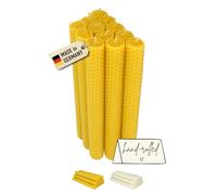 12 velas de varilla 100% cera de abejas de Alemania, enrolladas a mano, 20 cm de alto, aprox. 2,2 cm de diámetro, color amarillo natural, juego de velas con mechas de cáñamo para decoración de mesa