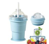 12 x 9 cm Copa plegable de hockey sobre hielo, botella de 2 en 1 con paja, tazas de café de bolas a prueba de fugas, bola grande que hace que la botella del congelador sea ideal para el hogar