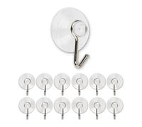 12 x Ganchos de ventosa, Ø 20 mm de diámetro, Transparentes, Con gancho metálico para baño, Cocina, revestimientos de pared, Vidrio, Espejo, Uso universal, Sin taladrar ni pegar, ventosas con gancho