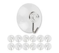 12 x Ganchos de ventosa, Ø 40 mm de diámetro, Transparentes, Con gancho metálico para baño, Cocina, revestimientos de pared, Vidrio, Espejo, Uso universal, Sin taladrar ni pegar, ventosas con gancho