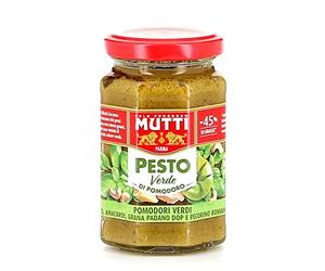 12 x Mutti Pesto Verde Pomodori Verdi Pesto Tomate Verde Pesto Pasta Salsa 100% Tomate Vaso Italiano 180 g Salsas de especias con anacardos, Grana Padano y Pecorino Romano