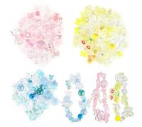 120 ~ 150 abalorios surtidos, perlas acrílicas surtidas de perlas acrílicas coloridas para hacer joyas, corazón, mariposa, perlas redondas para manualidades, pulseras, joyas, manualidades (rosa, azul