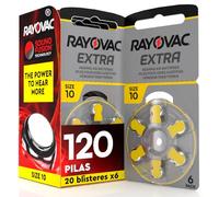 120 Baterías para Audífonos Rayovac Extra Tamaño 10 Tecnología Suond Fusion - 20 Blisters de 6 Baterías