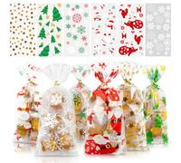 120 bolsas de galletas navideñas, bolsas de dulces navideños, bolsas de dulces con copos de nieve árboles de Navidad, bolsas transparentes para galletas navideñas fiestas, bolsas de regalo navideñas