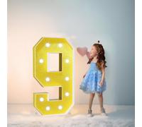 120 cm - 4 pies dorados gigantes con luz LED números 9, mosaico de marquesina, luces LED de números para el día de San Valentín, cumpleaños, Navidad