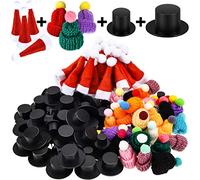 120 Mini Gorros de Punto de Navidad Mini Gorro Rojo de Pap¨¢ Noel Gorro de Navidad de Pl¨¢stica Negro Sombrero de Manualidades de Mu?eco de Navidad para Adorno de ¨¢rbol de Navidad Decoraci¨®n de Arte