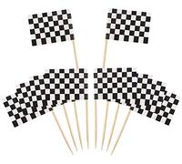 120 palillos de dientes con bandera de carreras a cuadros, palillos para cupcakes y banderas de cena para decoración de tartas de coches de carreras, decoraciones para fiestas