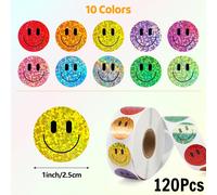 120 pegatinas/Estrellas láser brillantes y felices para cajas de regalo, sobres, álbumes de recortes, pegatinas redondas de papelería de 1