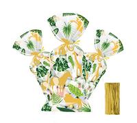 120 pezzi animali della giungla sacchetti regalo in cellophane, verde oro Safari Animal Party Treat Bag con 120 lacci d'oro per adolescenti bambini compleanno Baby Shower