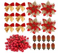 120 Piezas Accesorios para Coronas Navideñas Ramas de Bayas Impermeables Conjunto de Decoración Navideña Dorada y Roja Bellota de Bayas Artificiales para Decoraciones de Corona de árbol de Navidad