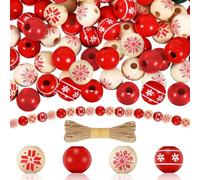 120 Piezas Cuentas de Madera Navideñas, 16mm Abalorios Madera Navidad Colores con Cuerda de Cáñamo, Bolas Madere Manualidades Redondas para Adornos de Navidad (Color-D)