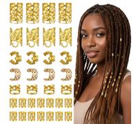 120 piezas de brazaletes dorados para el cabello, joyería para trenzas, cuentas de rastas, accesorios ajustables, puños y anillos, joyería para el cabello, anillos trenzados para mujeres negras