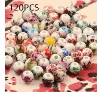 120 piezas de Cuentas Cerámicas con Patrones de Flores Variadas para Hacer Joyería DIY, de Abalorios Redondos de Cerámica de 8mm para Pulseras Decorativas, Pendientes y Colgantes