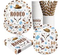 120 piezas de decoración para fiestas de cumpleaños temáticas My First Rodeo, artículos para fiestas temáticas Western Cowboy, vajilla desechable | Para 24