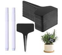 120 Piezas Etiquetas de Plantas de Plástico, Letreros de Plástico Negro Etiquetar Etiquetas para Plantas - Etiquetas para Plantas de con 2 rotuladores de Tiza Blanca, para jardín y Huerto