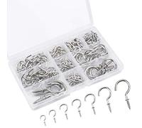 120 Piezas Ganchos Atornillables, Ganchos Tornillo para Vasos, Ganchos Techo y Pernos e Metal Niquelado para Colgar Llavero Tazas y Joyas, 7 Tamaños Mixto (Plata)