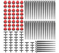 120 Piezas Kit de Riego por Goteo Automátic, VooGenzek 40 Goteros de Riego Ajustables de 8 Agujeros + 40 Tee Conectores + 40 Estaca Microtubo Piqueta para Manguera de 4/7mm, para Césped, Jardín, Rojo