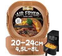 120 Piezas Papel Cuadrado Para Freidora de Aire 4,5-8L, 20-24CM Papel Desechable Antiadherente para Horno Microondas, Perfecto para COSORI Cecotec 5,5 6L