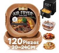 120 Piezas Papel para Freidora de Aire 5-8L, Cuadrado 20-24CM Antiadherente, para Horno Microondas y Air Fryer, Compatible con COSORI Cecotec 5,5 6L