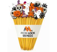 120 Piezas Pinchos para Cóctel de Halloween - 12 cm (4,7 Pulgadas) Palillos Espeluznantes para Aperitivos, Cupcakes y Bebidas - Calabaza, Telaraña, Fantasma, Calavera - de Mobi Lock