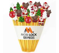 120 Piezas Pinchos para Cóctel de Invierno - Mix Santa, Bolas, Muñecos de Nieve, Renos, Árboles Blancos y Verdes - 12 cm Palillos festivos para aperitivos, cupcakes y bebidas - de Mobi Lock