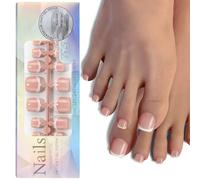 120 PIEZAS Punta de uña pie francesa Press on Nails Uñas falsas Puntas usables Diseño francés 3 en 1 suave No se necesita imprimador Mejora arte DIY Agarre seguro Cómodo Duradero