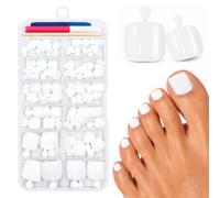 120 Piezas Uñas de Los Pies Postizas Cortas, 12 Tamaños Blanco Francesas Artificiales Cubierta Completa Uñas Falsas de Los Pies, Fake Toenail Tips Set con Pegamento para Mujeres y Niñas