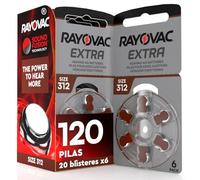 120 Pilas para Audífonos Rayovac Extra Tamaño 312 Tecnología Suond Fusion - 20 Blisters de 6 Pilas