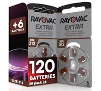 120 Pilas para Audífonos Rayovac Tamaño 312 Suond Fusion + 6 Udivita | 20+1 Pastillas de 6 Baterías