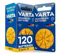 120 Pilas para Audífonos Tamaño 10 Amarillas PR70 VARTA Zinc Aire Tensión Estable Larga Duración a Prueba de Fugas Compatibles con Todos los Dispositivos Made in Germany - 15 Blister de 8 Pilas