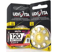 120 Pilas para Audífonos Tamaño 10 Udivita PR70 (Amarillo) Zinc-Aire con Tecnología Phono Pulse - 15 Blísteres de 8 Pilas