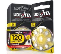 120 Pilas para Audífonos Tamaño 10 Udivita PR70 (Amarillo) Zinc-Aire Hearing Evolution con Tecnología Phono Pulse - 15 Blísteres de 8 Pilas