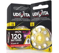 120 Pilas para Audífonos Tamaño 10 Udivita PR70 (Amarillo) Zinc-Aire Hearing Evolution Tecnología Phono Pulse - 15 Blísteres de 8 Pilas