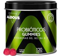 120 Probioticos en Gominolas Con Vitamina C - Sabor Mora - Flora intestinal | Gummies con Bifidobacterium, Lactobacillus, Vitamina B3, B5, B6 y C - Estreñimiento, Buena Digestión, Hinchazón - ALDOUS
