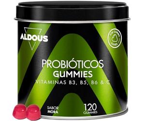 120 Probioticos en Gominolas Con Vitamina C - Sabor Mora - Flora intestinal | Gummies con Bifidobacterium, Lactobacillus, Vitamina B3, B5, B6 y C - Estreñimiento, Buena Digestión, Hinchazón - ALDOUS