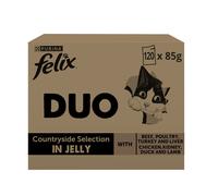 120 sobres x 85 g Felix Duo Mix Carne Gelatina sobre para gatos