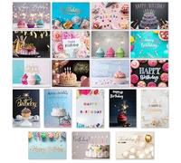 120 tarjetas de feliz cumpleaños a granel con sobres y calcomanías, interior en blanco, 20 notas de diseños únicos, cartulina gruesa, acabado mate en una caja resistente, 4 x 6 pulgadas