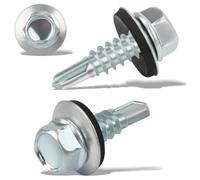 120 tornillos trapezoidales autorroscantes 4,8 x 55 mm, tornillos hexagonales para chapa con arandela de sellado, galvanizados, tornillos para metal, techo metálico (plata)