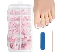 120 uñas postizas nude francesas postizas para los pies, uñas postizas postizas para pegar uñas cortas cuadradas francesas, con 1 lima de uñas y 1 palillo para mujer, color rosa